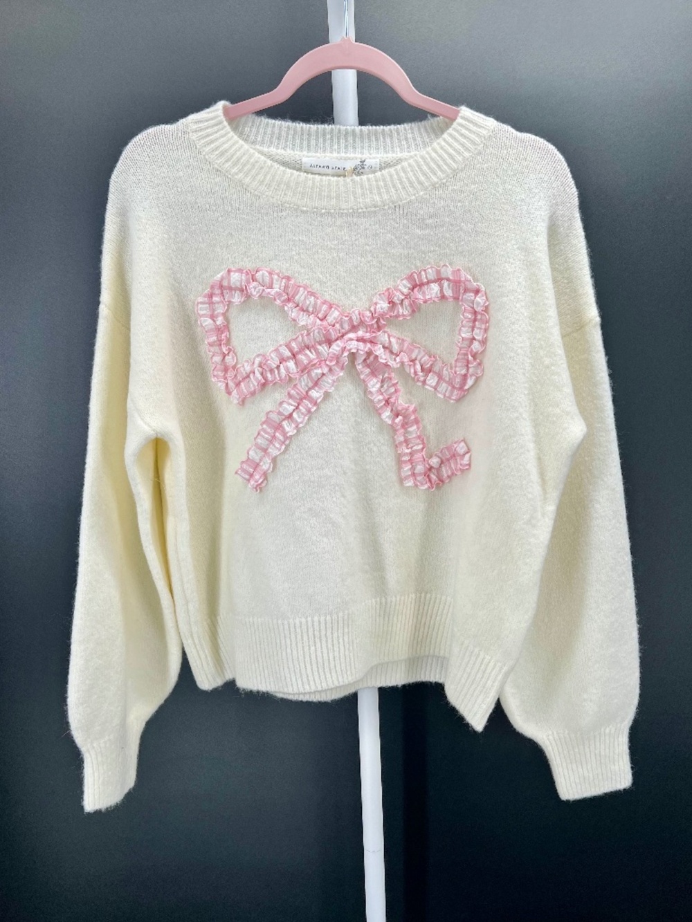 Altar'd State - Oversized Cream Sweater with api k Gingham Bow NWT, (S)